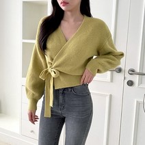 예쁨마켓 여성 가을 랩 숏 긴팔 끈 니트 가디건