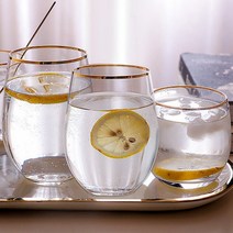 골드링 라인 유리컵 하이볼잔 온더락잔 아이스커피 아메리카노컵 글라스 양주잔 둥근 큰 물컵, 1. 골드링 원형 글라스, 330ml