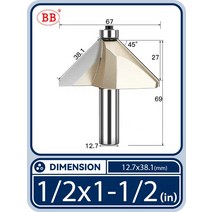 드라이월커터 베벨 모따기 라우터 비트 베어링 45도 플러시 트리밍 테이퍼 목공 diy, [20] 1-2x1 1-2(45deg), 20 1-2x1 1-2(45deg)