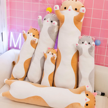 1+1고양이 인형 안고 자는 인형 고양이 베개커버 자연시대 귀여운 고양이 베개 인형 애틋한 베개, 브라운