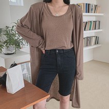 oshu / 여성 심플 4컬러 모던 린넨 나시 롱가디건 코디 세트