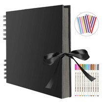 zk20 80 블랙 페이지 메모리 북 diy 공예 사진 앨범 스크랩북 커버 크래프트 앨범 결혼 기념일 선물 메모리 북, 소가죽 80면