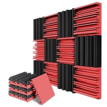 방음재 흡음재 방음벽 1224pcs 250x250x5mm 어쿠스틱 폼 방음 패널 크리 에이 티브 규제 방음 스튜디오 절연 흡수 벽 패널, 고밀도, 24개, 검정과 빨강
