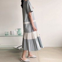 마이시즌 여성 테잎 린넨 주름 롱원피스