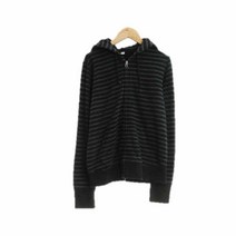 유니클로 블랙그레이 스트라이프 면혼방 후드집업 여자 7008