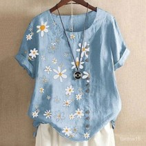 TANC 여성 린넨 반팔 티셔츠 블라우스 빅사이즈 루즈핏