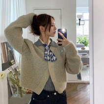 올리브색 그린색 초록색 가을 겨울 짧은 니트 가디건 여성 복고풍 레이어드 스웨터