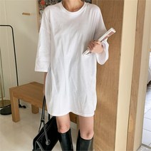 라원스타일 라원스타일 루즈핏 컬러 5부 반팔 롱 티셔츠 (8979294)