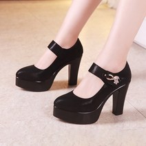 여성구두 하이힐6cm 8cm 10cm 블록 힐 플랫폼 펌프스 여성 신발 2023 봄 꽃 무늬 블랙 하이힐 숙녀 우아한