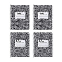 Oxford 나선형 컴포지션 노트 4팩 넓은 유선 종이 24.4 x 19.1cm(9-3/4 7-1/2인치) 80장 블랙 마블 커버 (64950)