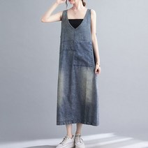 여성 빈티지 데님 롱 원피스 민소매 원피스 봄여름 SFW