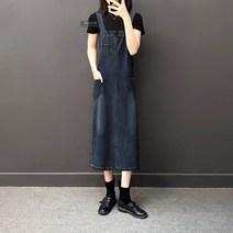 JS4901 여자 봄 여름 가을 고퀄 데님 청 면혼방 끈 나시 롱 원피스 드레스 청치마 복고 빈티지 캐주얼 데일리룩