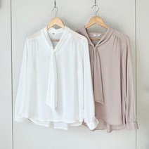 리본타이블라우스 흰블라우스 스카프블라우스 면접 하객룩