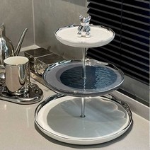 에프터눈티 고급 다층 트레이 접시 디저트 마카롱, 실버-3단-(3색 믹스)