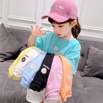 RT-05 아동 스위트 플라워 반팔 티셔츠 여름 꽃 자수 라운드 티