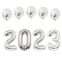 2023 해피뉴이어 새해 신년해 은박풍선 + 컨페티풍선 세트, 2023 실버세트