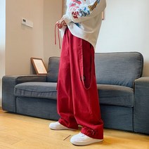 미국 레트로 스트레이트 레드 오버올 남성 개성 와일드 유럽과 미국 스트리트 힙합 바지