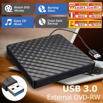 블루레이플레이어 외장cd롬 외장 USB 3.0 DVD RW CD 라이터 슬림 카본 그레인 드라이브 버너 리더 플레이어 PC 노트북 광학 드라이브용, black