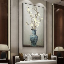 현관 입구 꽃 화병 큐빅 그림 비즈 공예 만들기 선물 구슬자수 대형 보석십자수 재료 세트, 60x110cm 전체 원형 큐빅