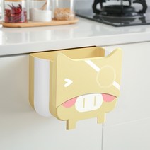 씽크대걸이휴지통 주방 음식물 쓰레기통 캐릭터 벽 가정용 다기능 접이식 뚜껑, 05 돼지 덮개 옐로