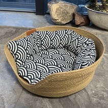 고양이 침대 매트 쿠션 수제 대나무 직조 애완동물 사계절 아늑한 탈착식 침낭, 4.Wavy stripe - S