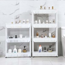 이동식 선반 세탁실 정리 수납장 3단 트롤리 트레이 플라스틱 틈새 수납 슬림 바퀴 선반, 4단