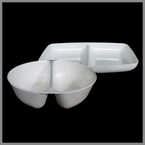 대명멜라민 미색 - 멜라민 짬짜면그릇 (국내생산 멜라민 흰그릇 하얀그릇 업소용그릇), (원2칸우짜), 원형