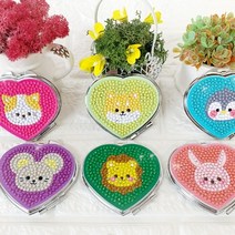 보석 십자수 하트 모양 손거울 만들기 DIY 키트, 하트 고양이