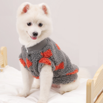 큐샵 강아지 후리스 뽀글이 올인원 배색 겨울옷, 그레이+레드