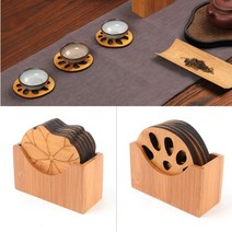 고급 우드 티 코스터 세트 전통찻집 연꽃 문양 원목 나무코스터 컵받침 홀더 집들이선물 인테리어소품, 디자인, 나뭇잎