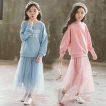 리퍼치스 SO-05 여아 맨투맨+레이스치마 상하세트 주니어 봄 가을 쉬폰치마SET 아동 간절기 핑크 블루 원피스세트 세트