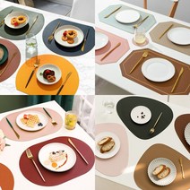 MASE 방수 식탁 테이블 매트 가죽 원형 타원형 실리콘 패드, 05.디에프, 핑크_스카이블루