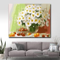 투명 유리병 꽃 민들레 미니멀 유화그리기 그림 DIY, 야생 국화_50 x 65cm  도구 SET 포함_친환경물감+붓+캔버스+도안