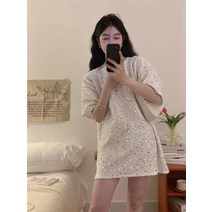 크루넥 스팽글 티셔츠 어성용 공연 블링 유럽풍 방송댄스 반짝이는 반팔 응원복 클럽