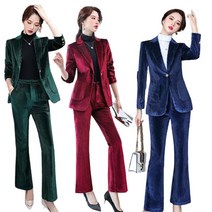 겨울 싱글버튼 여성 벨벳 정장 수트 세트 슬림 자캣 바지 투피스 오핏스룩 면접복