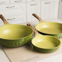 포시즌 올리브그린 인덕션 팬 2종 세트, 혼합색상, 후라이팬 28cm + 궁중팬 32cm
