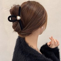 빅사이즈 13cm 엔틱 하트 진주 벨벳 꼬임 집게핀