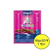 비타크래프트 캣스틱 18g(6gx3개) 20개 1박스 [대구+코어피쉬] [치킨+캣그라스] [연어] 고양이용 간식, 대구+코어피쉬 6g x 3개세트 x 20개[총60개]