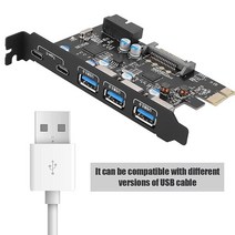 5포트 USB PCIe 익스프레스 카드 ASHATA 3.0/ Type-C to PCI-E 확장 카드 인터페이스 다기능 3포트 3.0 + 2포트 타입 C 어댑터 Windows XP