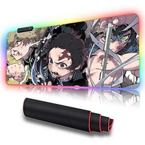 데몬 슬레이어 RGB 마우스 패드 애니메이션 탄지로 제니츠 이노스케 맞춤형 마우스패드 12가지 조명 모드 매트 미끄럼 방지 고무 베이스 휴대용 책상 패드 컴퓨터 키보드 및 80