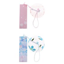 2pcs 수제 일본 유리 매달려 바람 종소리 로맨틱 꽃 작은 종 펜던트 실내 야외 홈 주방 장식 선물, 핑크+블루