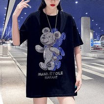 스타일아유 여성 코튼 반팔 면 썸머 베어 핫피스 롱 티셔츠 여름 오버핏 박시핏 슬림 빈티지 티 데일리 캐주얼