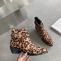 발 편한 겨울 숙녀 표범 인쇄 발목 부츠 라운드 발가락 신발 플랫폼 하이힐 웨지