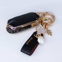 TPU 기아 4버튼 B 스마트키케이스+큐빅링+가죽스트랩 세트, 화이트 골드엣지, 실버, 블랙