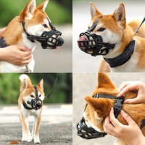 핑글스 애견입마개 중형견 대형견 부드러운 실리콘입마개 강아지 입질 훈련 튼튼한입마개 나일론 이마 삼각스트랩 입마개, 반사옐로우 6호