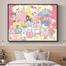 스폰지 밥 귀여운 손 그림 수동 압축 DIY 디지털 유화 디지털 유화 diy 디지털, 50*65 (외부 프레임）, B049-Sanrio