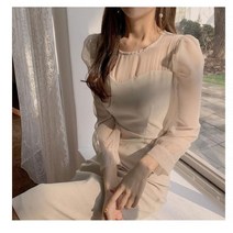 여성 슬림핏 레이스 펀칭 하객룩 긴팔 원피스 D-21