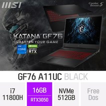 MSI 게이밍 노트북 GF시리즈 Sword GF76 A11UC_블랙, 512GB, 16GB, 미포함
