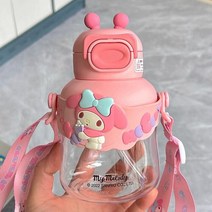 산리오 물병 물통 헬로 키티 동물 학교 식수 빨대 병 밀짚 컵 어깨 스트랩, 600ml, mymelody