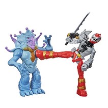 파워레인저 Dino Fury Battle Attackers 2팩 레드 레인저 vs. 둠스네이크 무술 발차기 액션 피규어 장난감 TV 쇼에서 영감을 받은 4세 이상